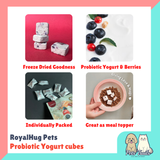 RoyalHug Pets Probiotic Yogurt Freeze Dried Berries Chicken Cubes 36 Sacs for Cats and Dogs Healthy Treat