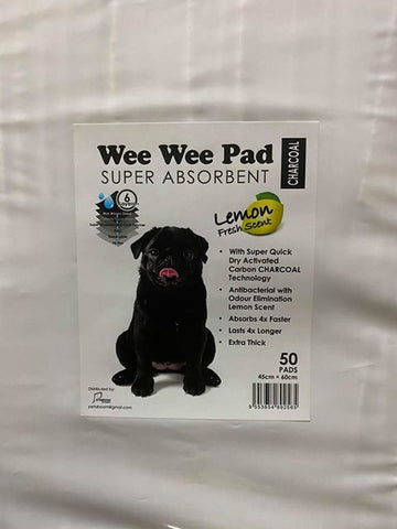 WEE WEE PAD SUPER ABSORBENT CHARCOAL LEMON FRESH SCENT (50 PADS 45CM X 60CM)