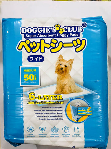 DOGGIE'S CLUB SUPER ABSORBENT DOGGY PADS (MEDIUM) (60CM X 45CM) 50PCS