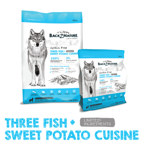 BACK2NATURE THREE FISH AND SWEET POTATO GRAIN FREE DOG FOOD 1.8kg / 11kg
