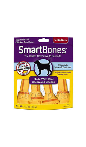 SMARTBONES BACON & CHEESE MEDIUM DOG SNACKS FOOD - 4PCS