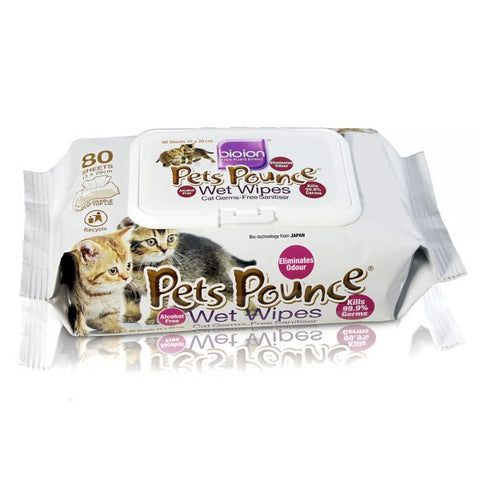 Bio ion Pets Pounce Wet Wipes Sanitizer Non-Alcohol 80 Sheets for All Pets
