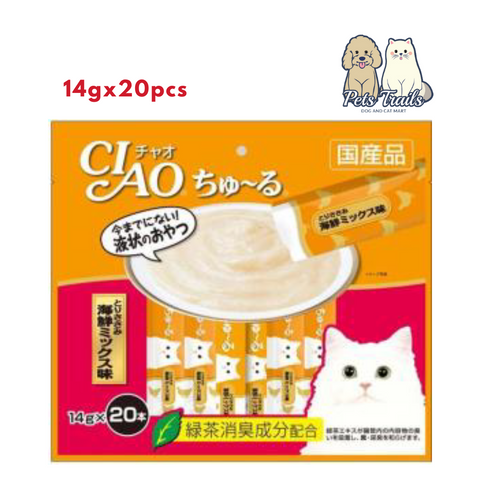 CIAO CHU RU (SC-128) CHICKEN FILLET SEAFOOD MIX WITH ADDED VITAMIN AND GREEN TEA EXTRACT (14G X 20PCS) (VALUE PACK)