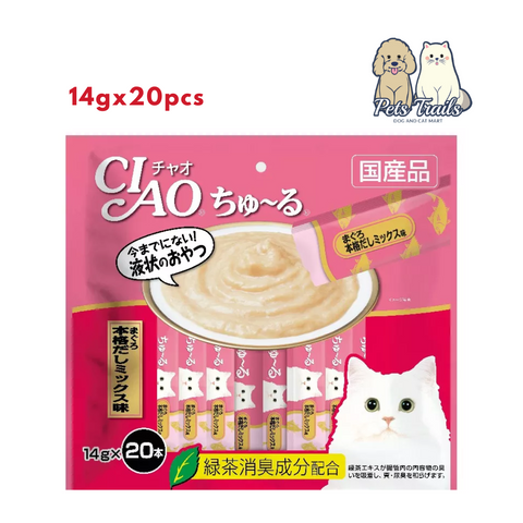 CIAO CHU RU (SC-191) TUNA JAPANESE BROTH FLAVOR WITH ADDED VITAMIN AND GREEN TEA EXTRACT (14G X 20PCS) (VALUE PACK)