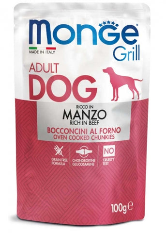 MONGE Grill Beef 100G Oven Cooked Chunkies for Adult Dogs