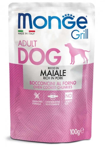 MONGE Grill Pork 100G Oven Cooked Chunkies for Adult Dogs